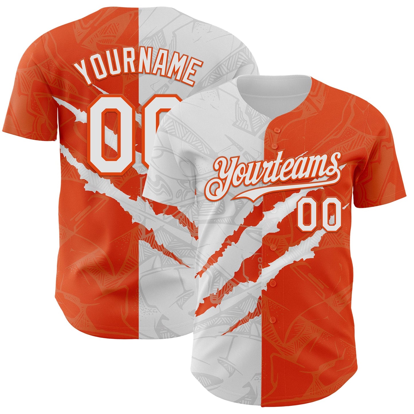 Custom Graffiti Pattern White-Orange 3D Scratch Authentic Baseball Jersey - Sky-Custom