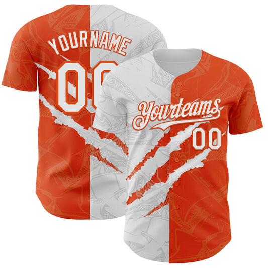 Custom Graffiti Pattern White-Orange 3D Scratch Authentic Baseball Jersey - Sky-Custom