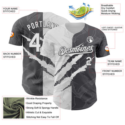 Custom Graffiti Pattern White-Steel Gray 3D Scratch Authentic Baseball Jersey - Sky-Custom