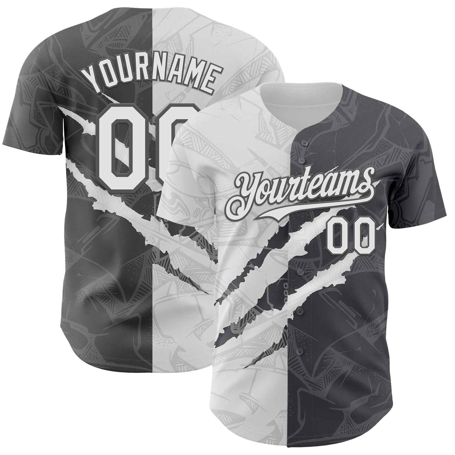 Custom Graffiti Pattern White-Steel Gray 3D Scratch Authentic Baseball Jersey - Sky-Custom