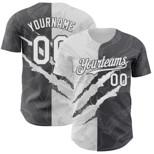 Custom Graffiti Pattern White-Steel Gray 3D Scratch Authentic Baseball Jersey - Sky-Custom