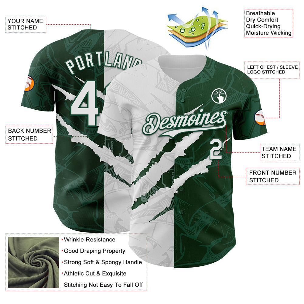 Custom Graffiti Pattern White-Green 3D Scratch Authentic Baseball Jersey - Sky-Custom