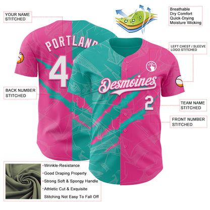 Custom Graffiti Pattern White Pink-Aqua 3D Scratch Authentic Baseball Jersey - Sky-Custom