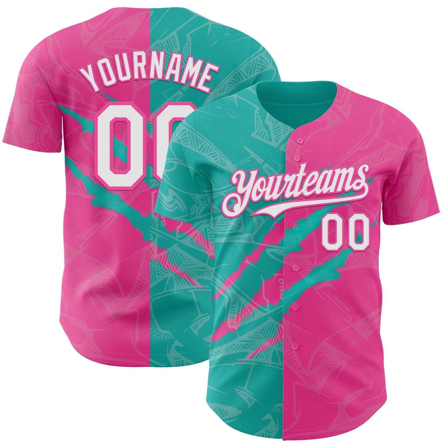 Custom Graffiti Pattern White Pink-Aqua 3D Scratch Authentic Baseball Jersey - Sky-Custom