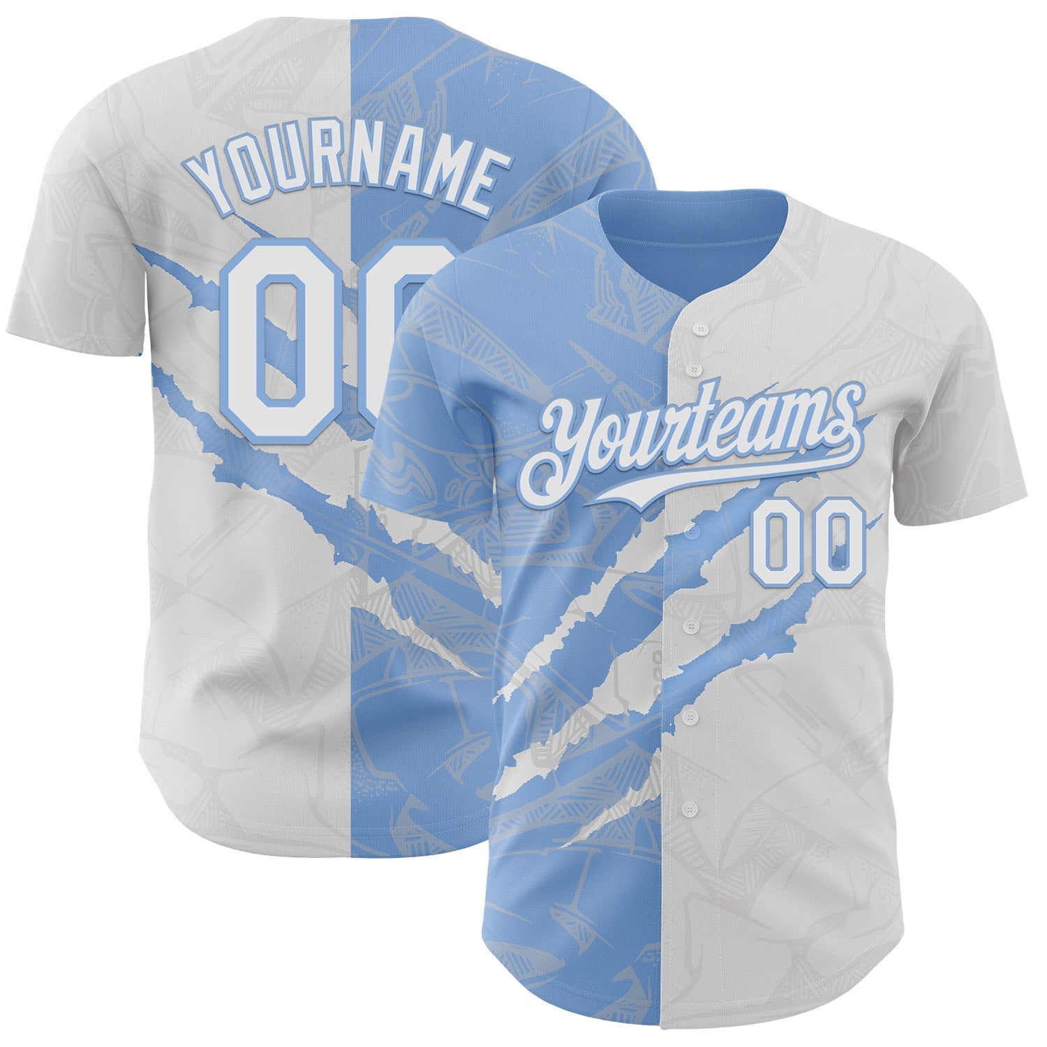 Custom Graffiti Pattern White-Light Blue 3D Scratch Authentic Baseball Jersey - Sky-Custom