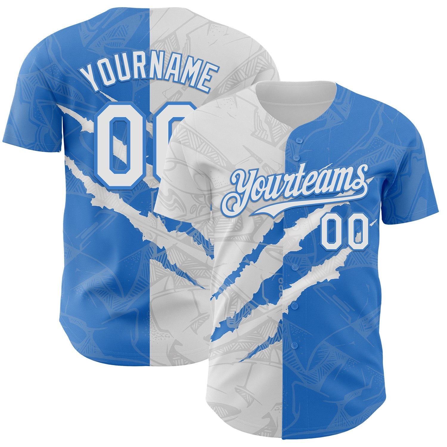 Custom Graffiti Pattern White-Electric Blue 3D Scratch Authentic Baseball Jersey - Sky-Custom