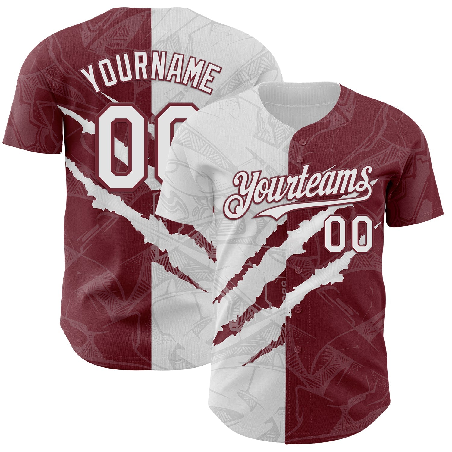 Custom Graffiti Pattern White-Burgundy 3D Scratch Authentic Baseball Jersey - Sky-Custom