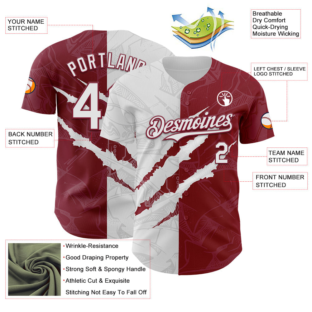Custom Graffiti Pattern White-Crimson 3D Scratch Authentic Baseball Jersey - Sky-Custom