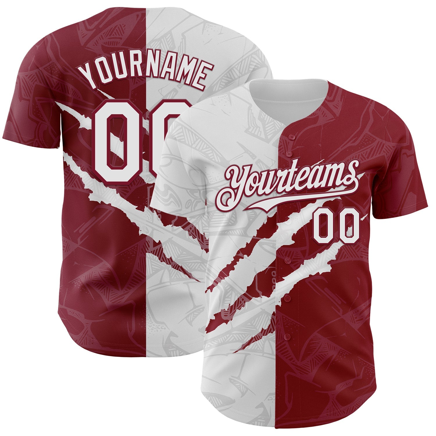 Custom Graffiti Pattern White-Crimson 3D Scratch Authentic Baseball Jersey - Sky-Custom