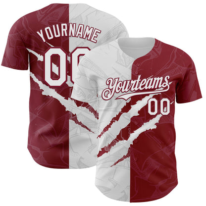 Custom Graffiti Pattern White-Crimson 3D Scratch Authentic Baseball Jersey - Sky-Custom