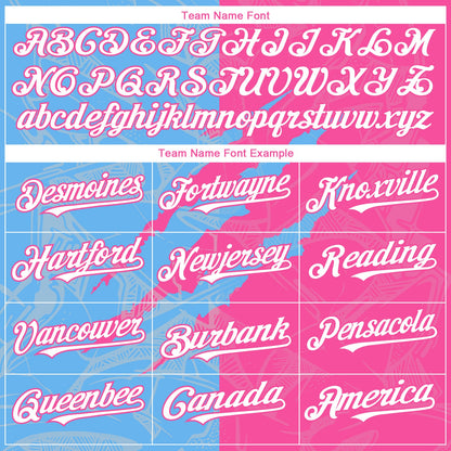 Custom Graffiti Pattern White Pink-Sky Blue 3D Scratch Authentic Baseball Jersey - Sky-Custom