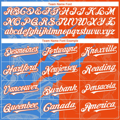 Custom Graffiti Pattern White Orange-Electric Blue 3D Scratch Authentic Baseball Jersey - Sky-Custom