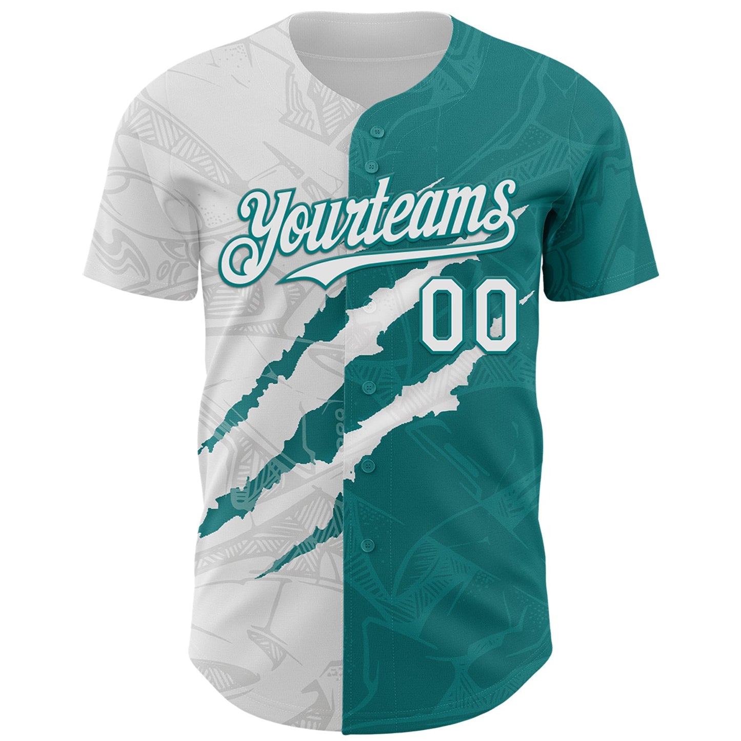 Custom Graffiti Pattern White-Teal 3D Scratch Authentic Baseball Jersey - Sky-Custom