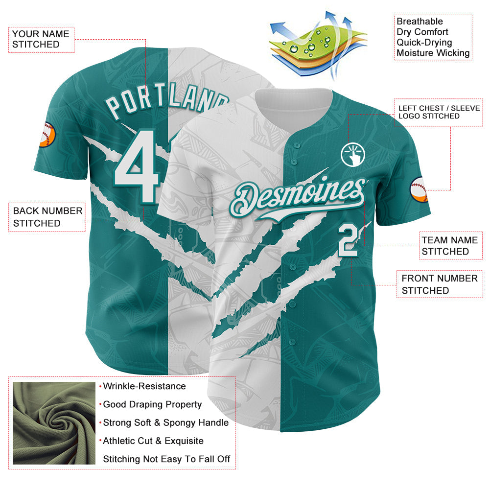 Custom Graffiti Pattern White-Teal 3D Scratch Authentic Baseball Jersey - Sky-Custom