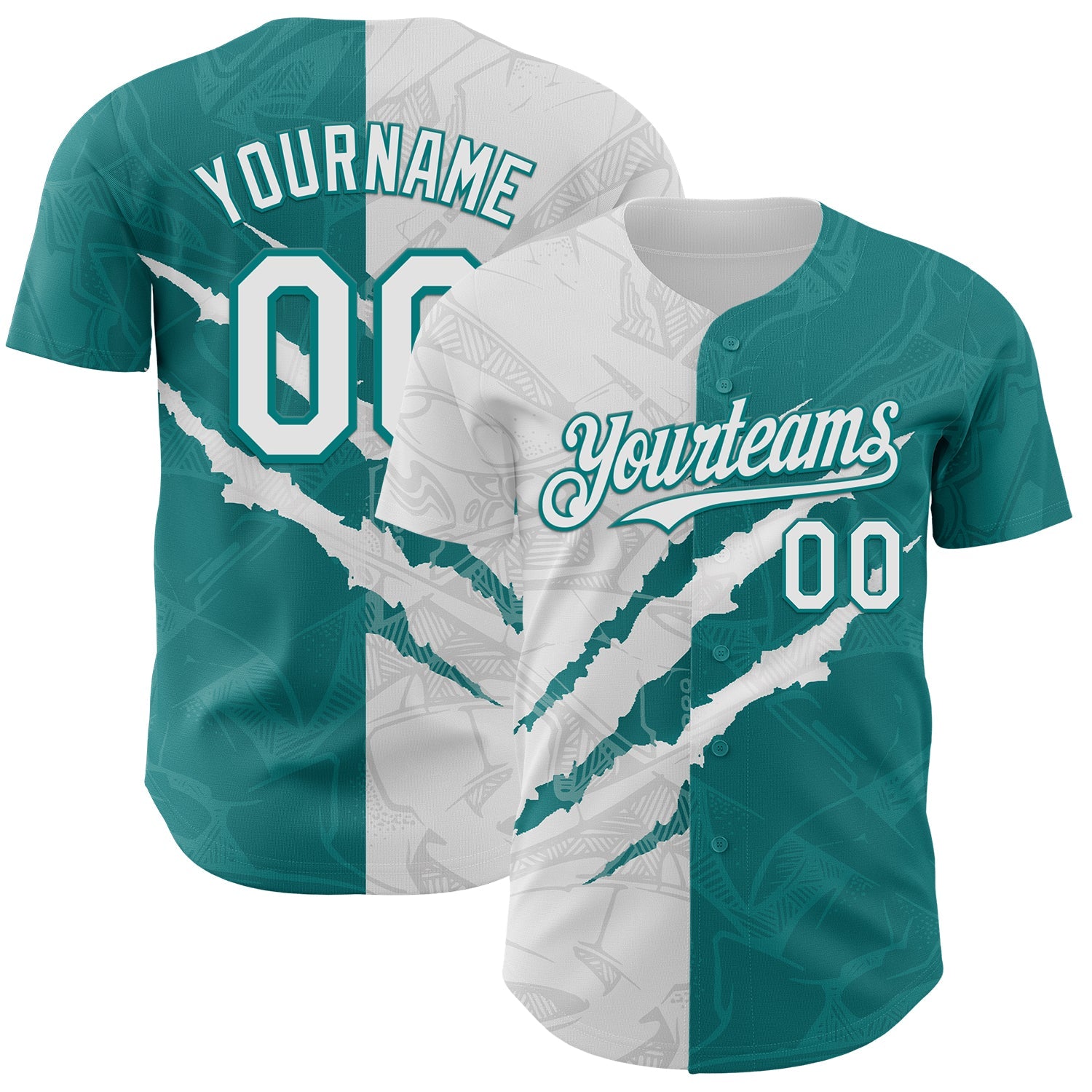 Custom Graffiti Pattern White-Teal 3D Scratch Authentic Baseball Jersey - Sky-Custom