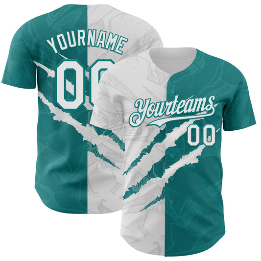 Custom Graffiti Pattern White-Teal 3D Scratch Authentic Baseball Jersey - Sky-Custom