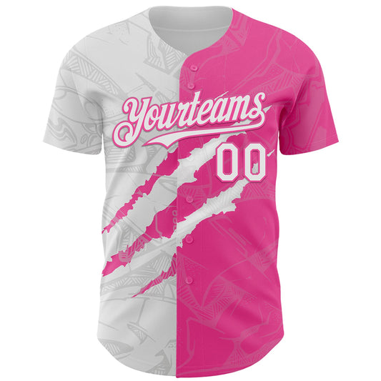 Custom Graffiti Pattern White-Pink 3D Scratch Authentic Baseball Jersey - Sky-Custom