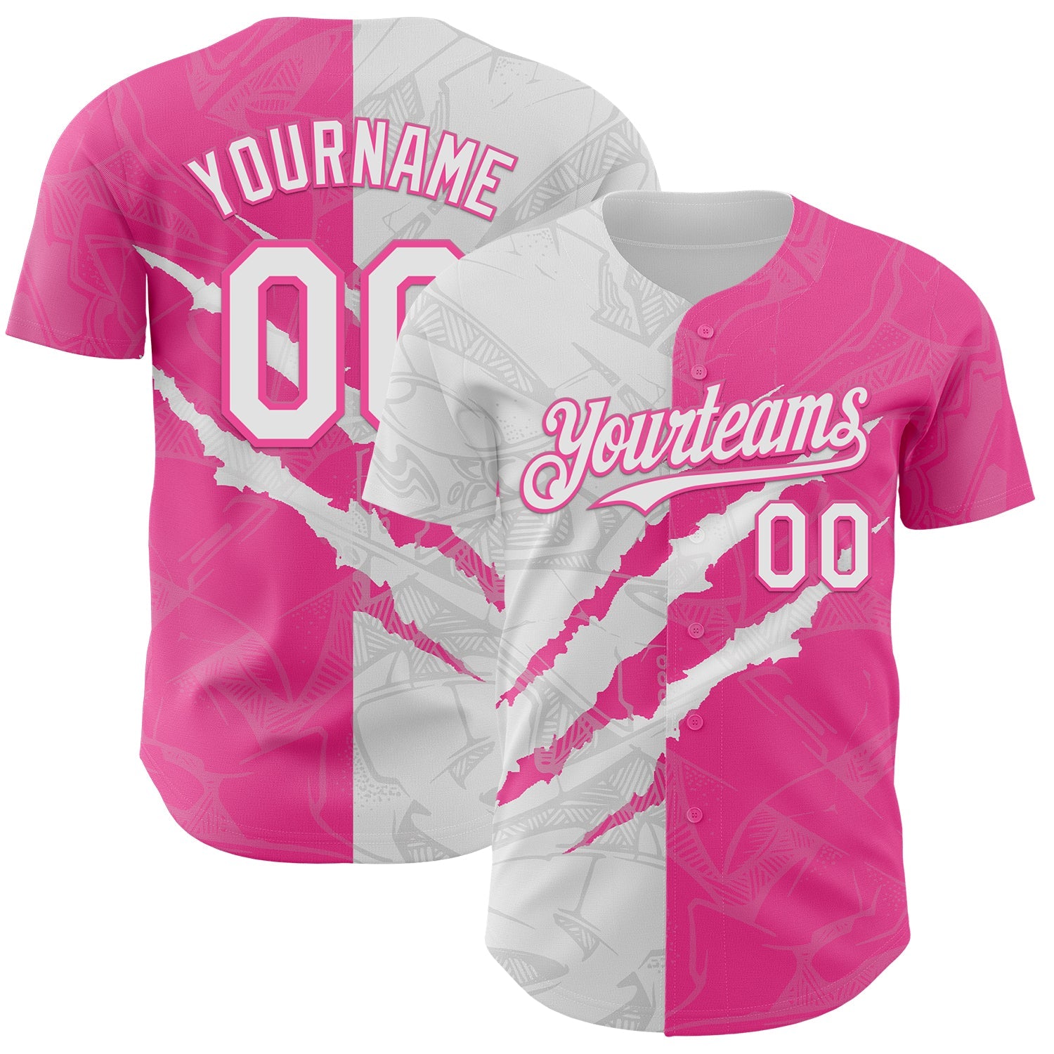 Custom Graffiti Pattern White-Pink 3D Scratch Authentic Baseball Jersey - Sky-Custom