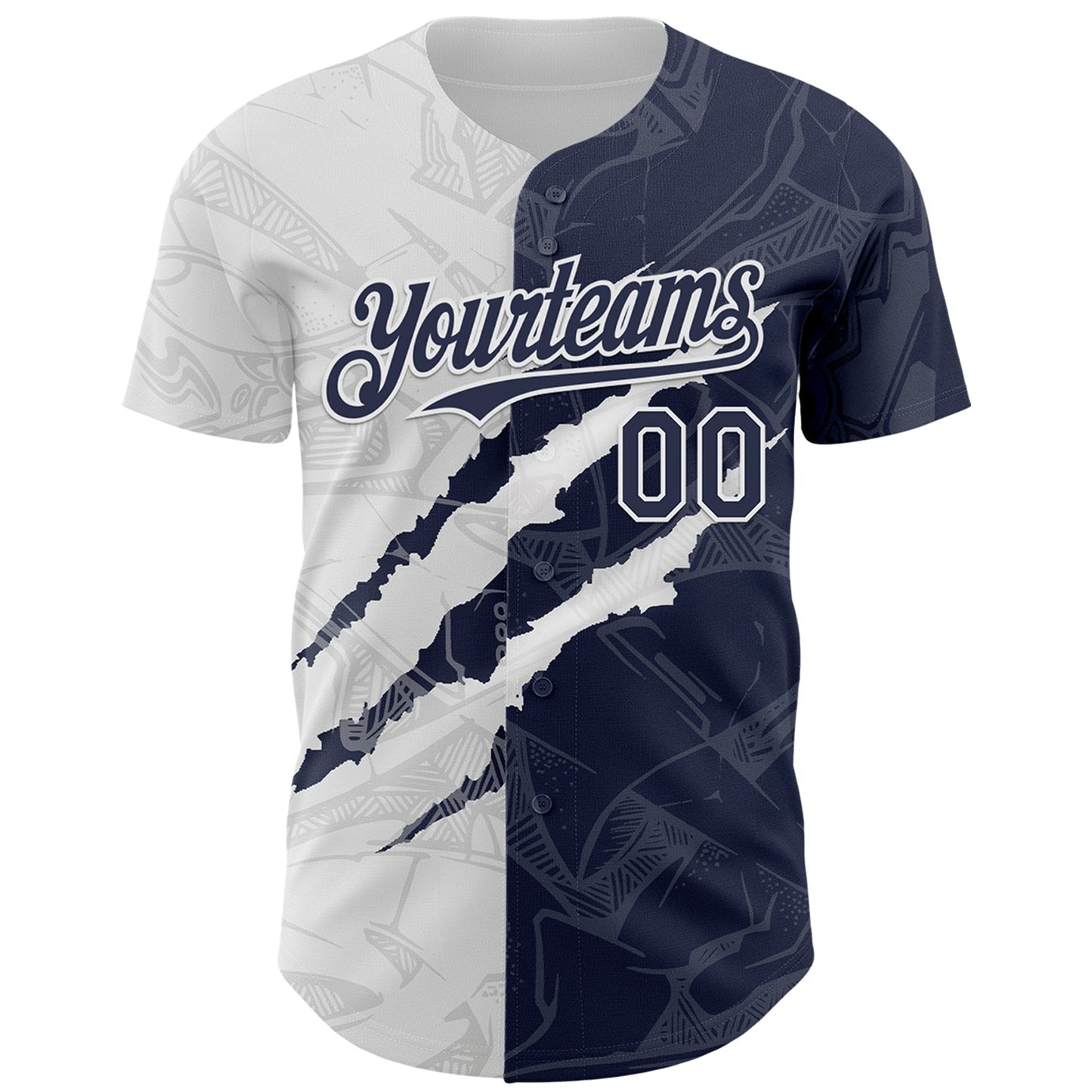 Custom Graffiti Pattern Navy-White 3D Scratch Authentic Baseball Jersey - Sky-Custom