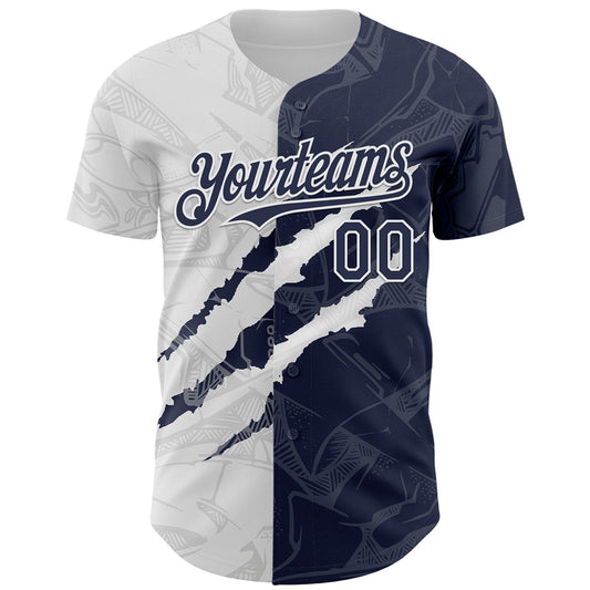 Custom Graffiti Pattern Navy-White 3D Scratch Authentic Baseball Jersey - Sky-Custom