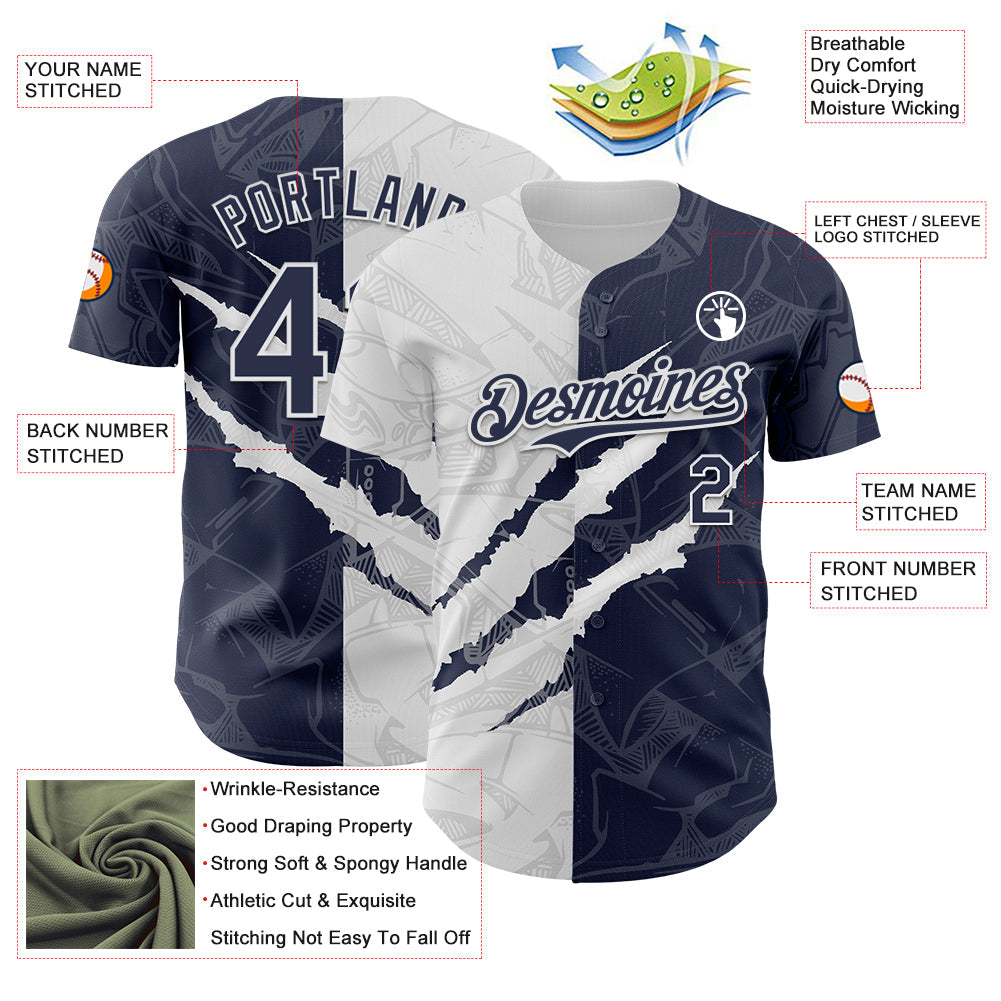 Custom Graffiti Pattern Navy-White 3D Scratch Authentic Baseball Jersey - Sky-Custom