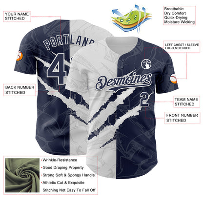 Custom Graffiti Pattern Navy-White 3D Scratch Authentic Baseball Jersey - Sky-Custom