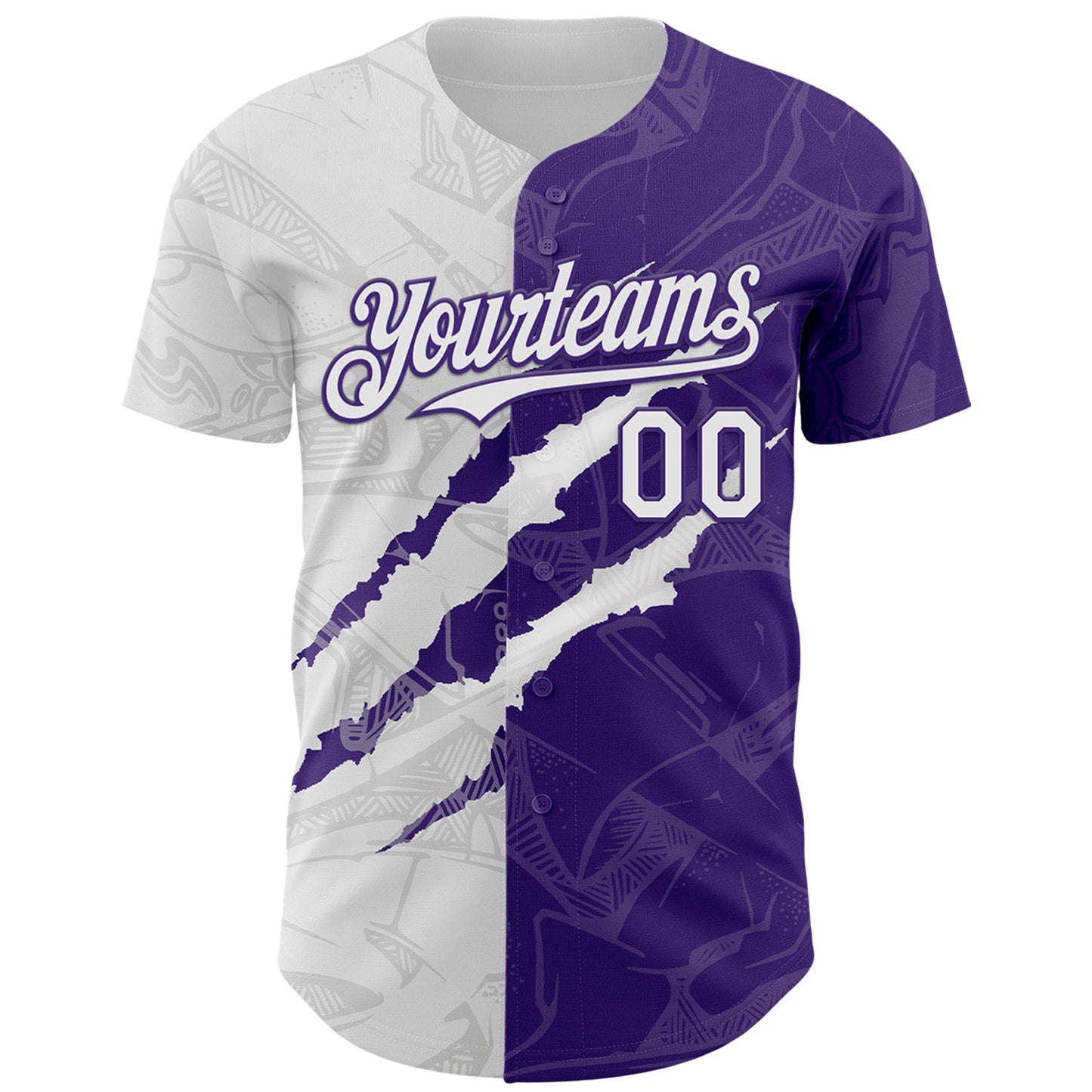Custom Graffiti Pattern White-Purple 3D Scratch Authentic Baseball Jersey - Sky-Custom