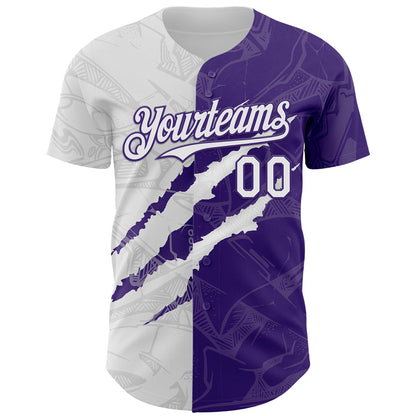 Custom Graffiti Pattern White-Purple 3D Scratch Authentic Baseball Jersey - Sky-Custom