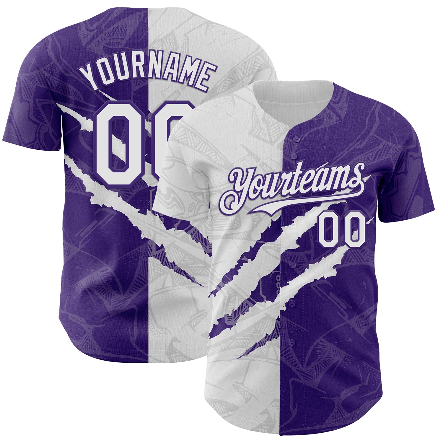 Custom Graffiti Pattern White-Purple 3D Scratch Authentic Baseball Jersey - Sky-Custom