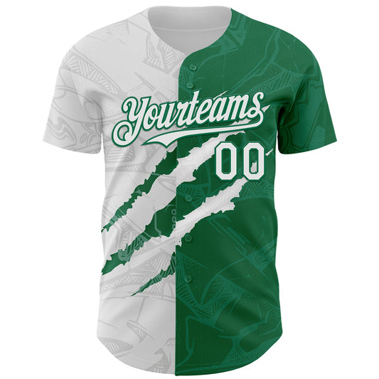 Custom Graffiti Pattern White-Kelly Green 3D Scratch Authentic Baseball Jersey - Sky-Custom