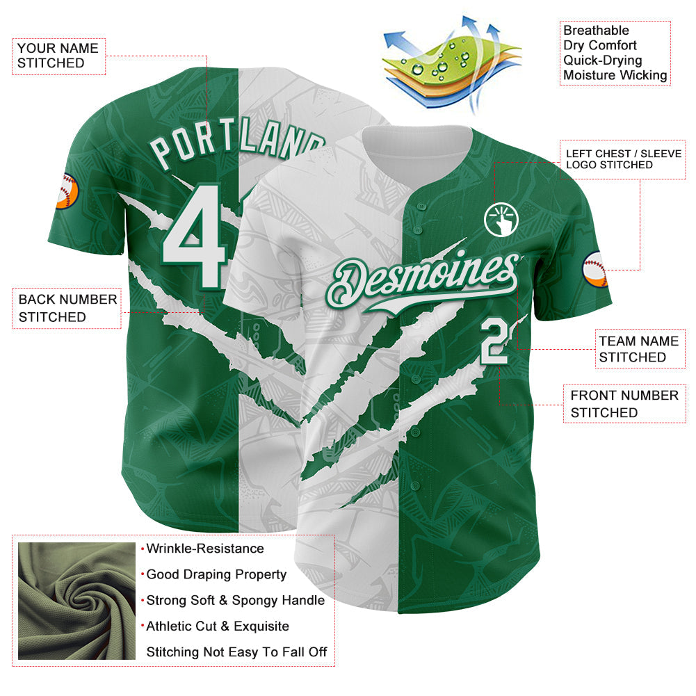 Custom Graffiti Pattern White-Kelly Green 3D Scratch Authentic Baseball Jersey - Sky-Custom