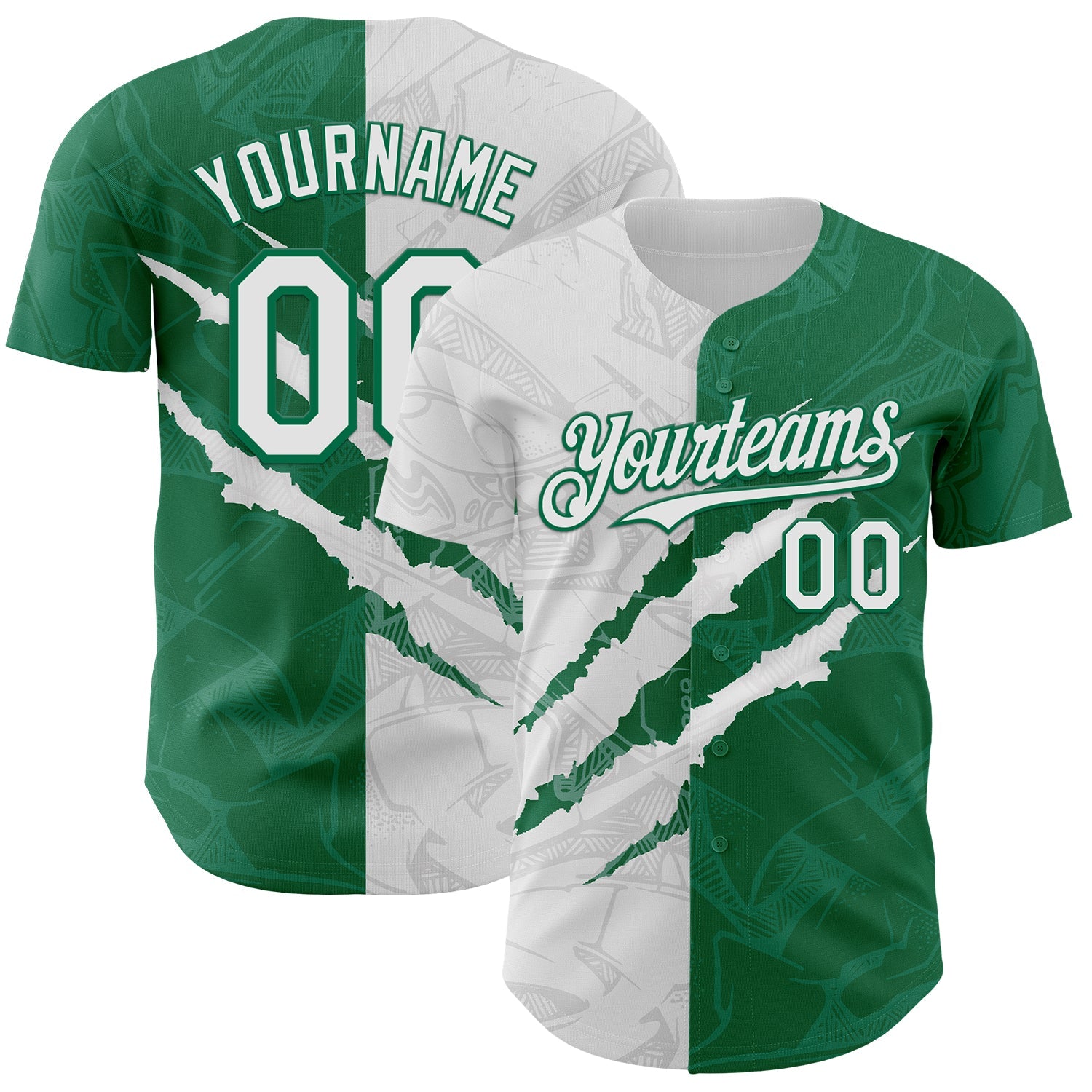 Custom Graffiti Pattern White-Kelly Green 3D Scratch Authentic Baseball Jersey - Sky-Custom