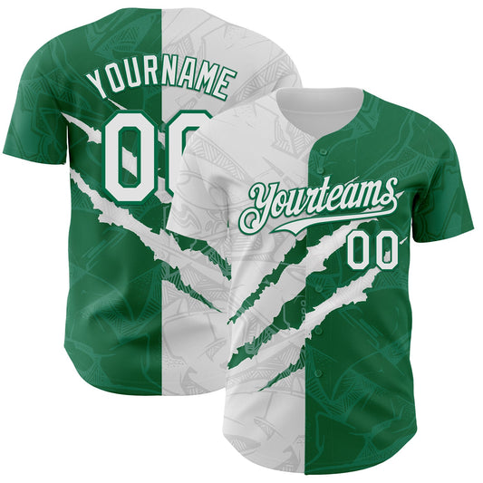 Custom Graffiti Pattern White-Kelly Green 3D Scratch Authentic Baseball Jersey - Sky-Custom