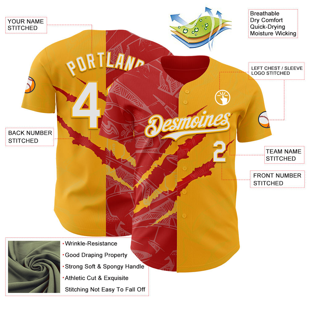 Custom Graffiti Pattern White Gold-Red 3D Scratch Authentic Baseball Jersey - Sky-Custom