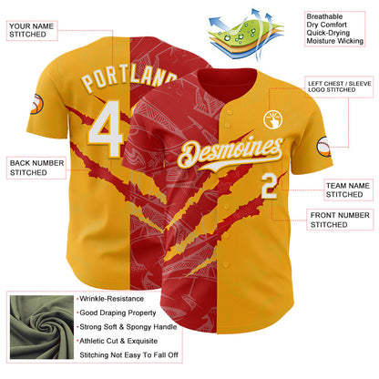 Custom Graffiti Pattern White Gold-Red 3D Scratch Authentic Baseball Jersey - Sky-Custom