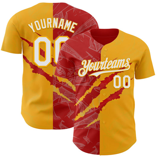 Custom Graffiti Pattern White Gold-Red 3D Scratch Authentic Baseball Jersey - Sky-Custom