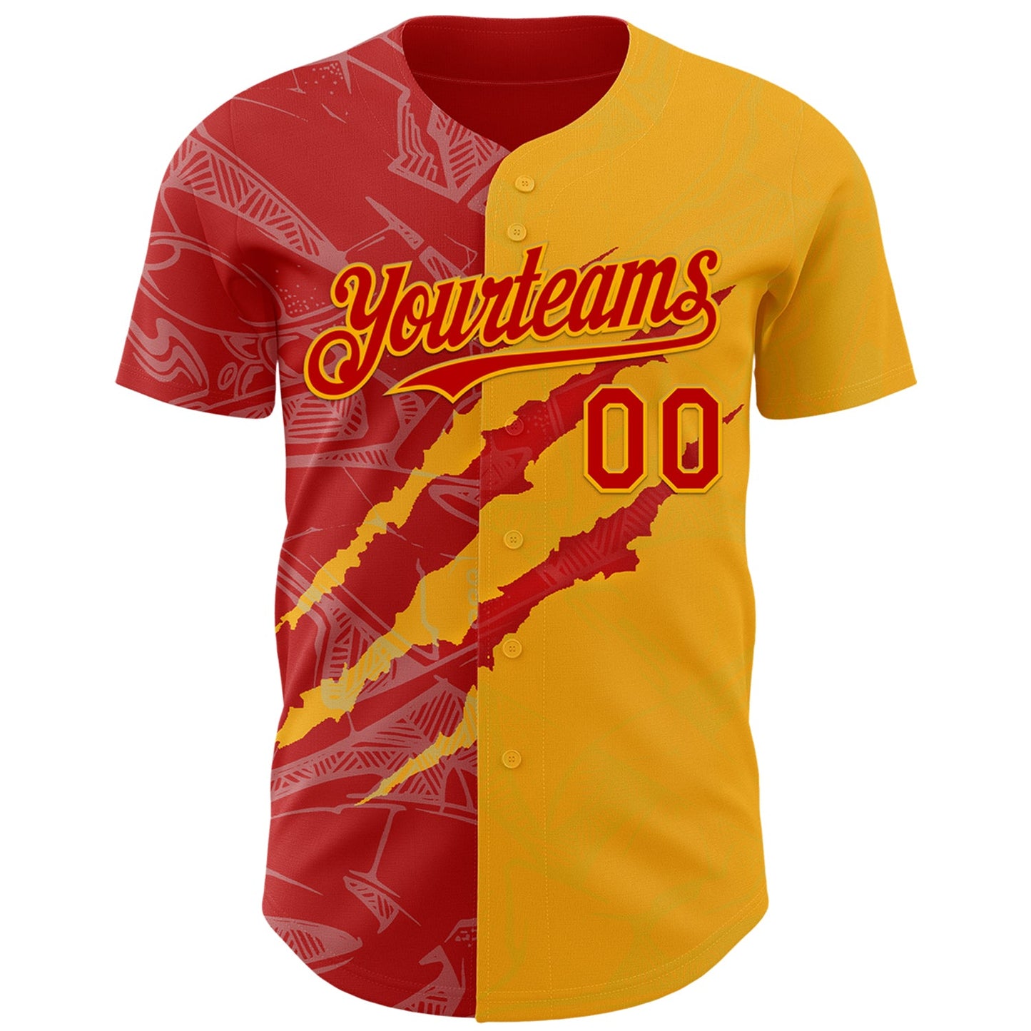 Custom Graffiti Pattern Red-Gold 3D Scratch Authentic Baseball Jersey - Sky-Custom