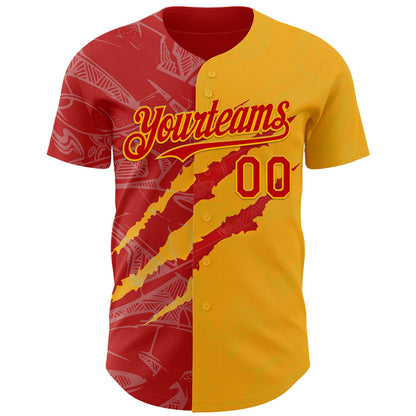 Custom Graffiti Pattern Red-Gold 3D Scratch Authentic Baseball Jersey - Sky-Custom