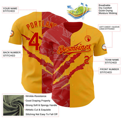 Custom Graffiti Pattern Red-Gold 3D Scratch Authentic Baseball Jersey - Sky-Custom