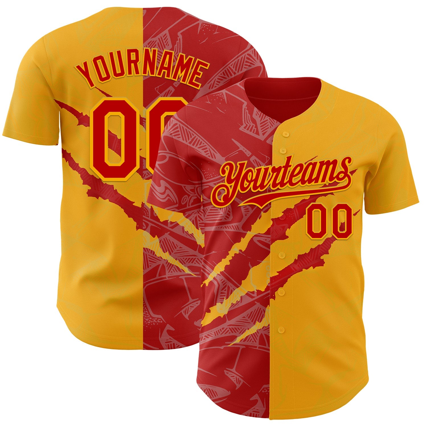 Custom Graffiti Pattern Red-Gold 3D Scratch Authentic Baseball Jersey - Sky-Custom