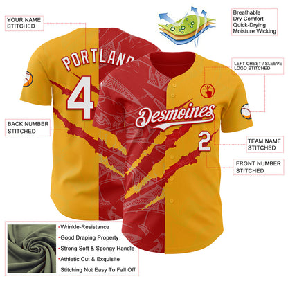 Custom Graffiti Pattern White Gold-Red 3D Scratch Authentic Baseball Jersey - Sky-Custom