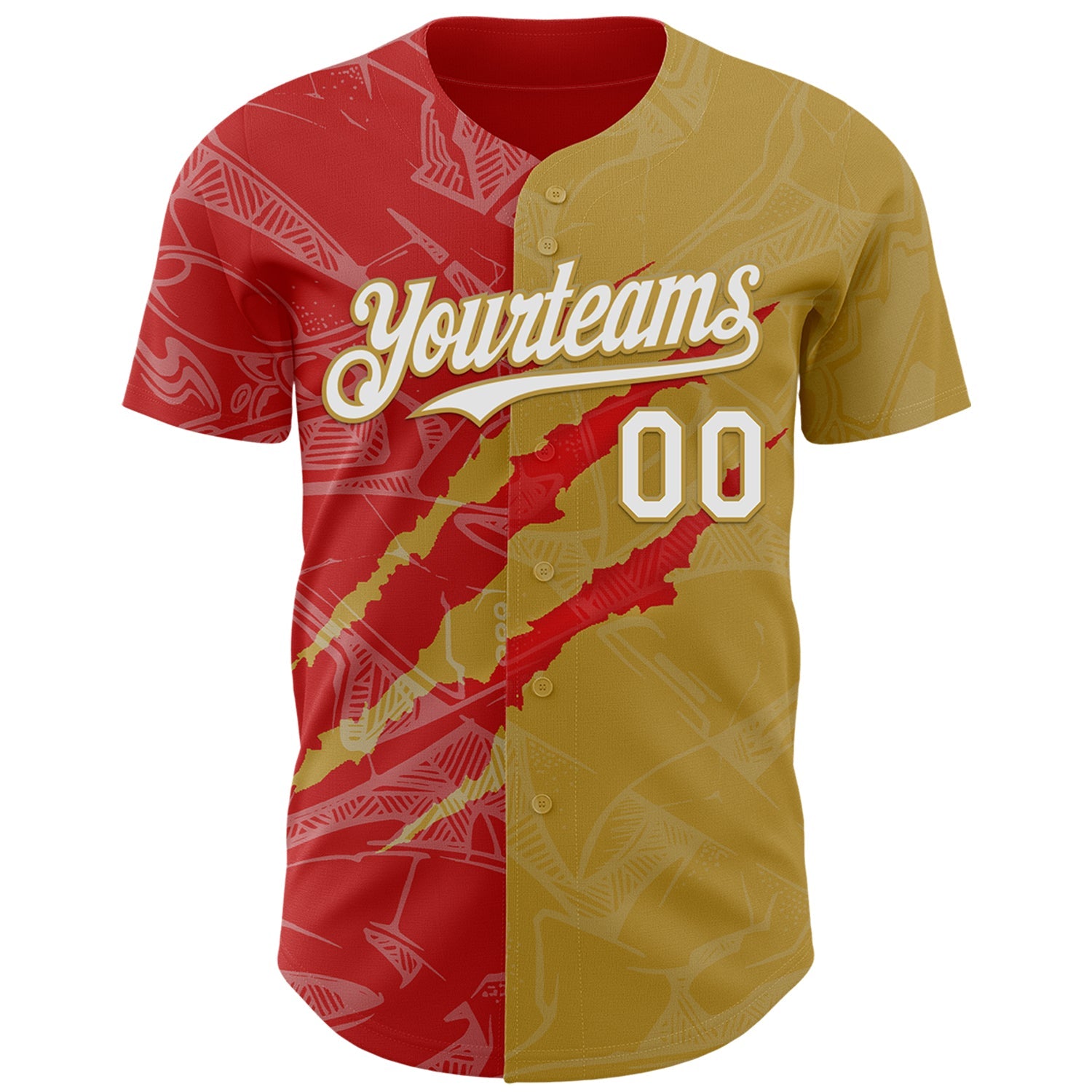 Custom Graffiti Pattern White Old Gold-Red 3D Scratch Authentic Baseball Jersey - Sky-Custom