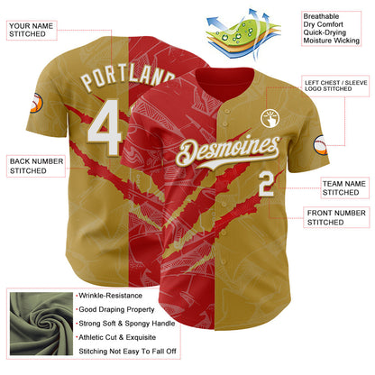 Custom Graffiti Pattern White Old Gold-Red 3D Scratch Authentic Baseball Jersey - Sky-Custom