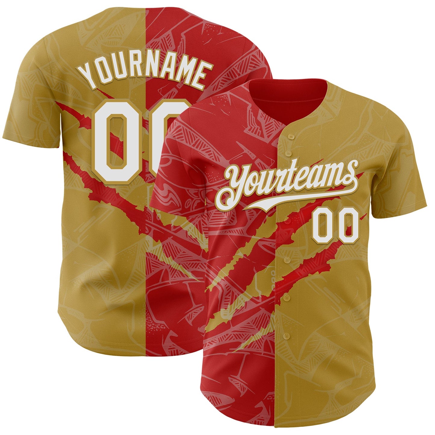 Custom Graffiti Pattern White Old Gold-Red 3D Scratch Authentic Baseball Jersey - Sky-Custom