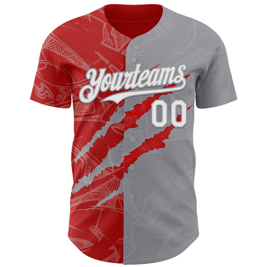 Custom Graffiti Pattern White Gray-Red 3D Scratch Authentic Baseball Jersey - Sky-Custom