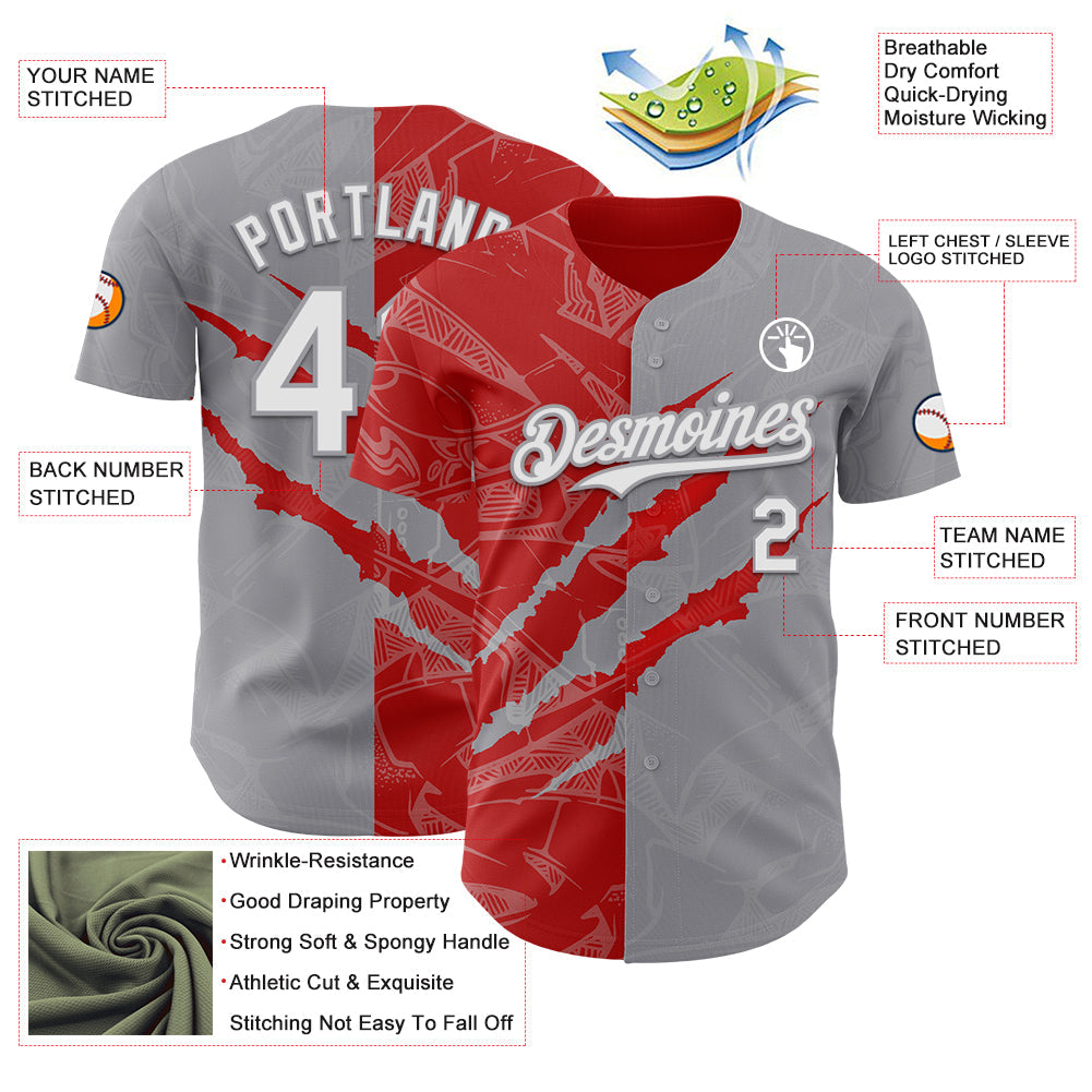 Custom Graffiti Pattern White Gray-Red 3D Scratch Authentic Baseball Jersey - Sky-Custom