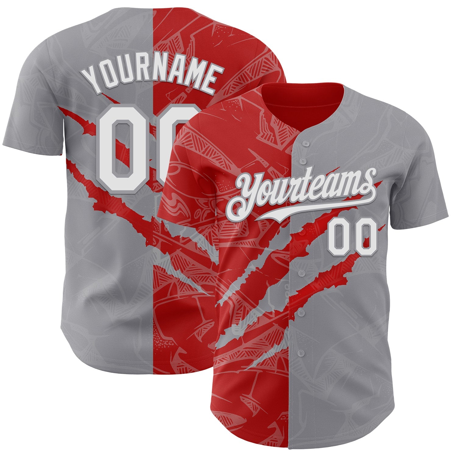 Custom Graffiti Pattern White Gray-Red 3D Scratch Authentic Baseball Jersey - Sky-Custom