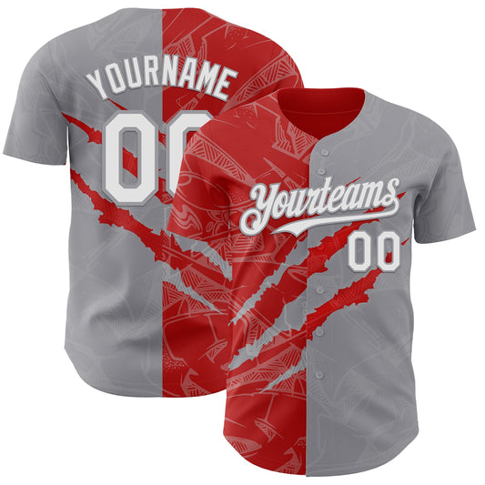 Custom Graffiti Pattern White Gray-Red 3D Scratch Authentic Baseball Jersey - Sky-Custom