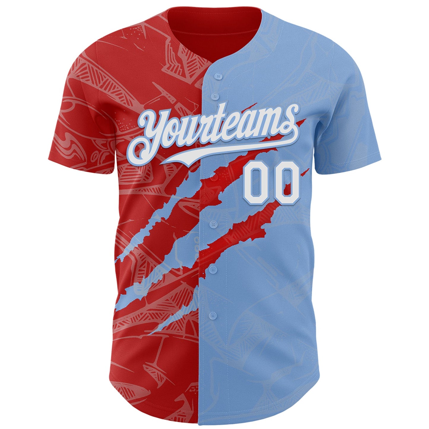 Custom Graffiti Pattern White Light Blue-Red 3D Scratch Authentic Baseball Jersey - Sky-Custom