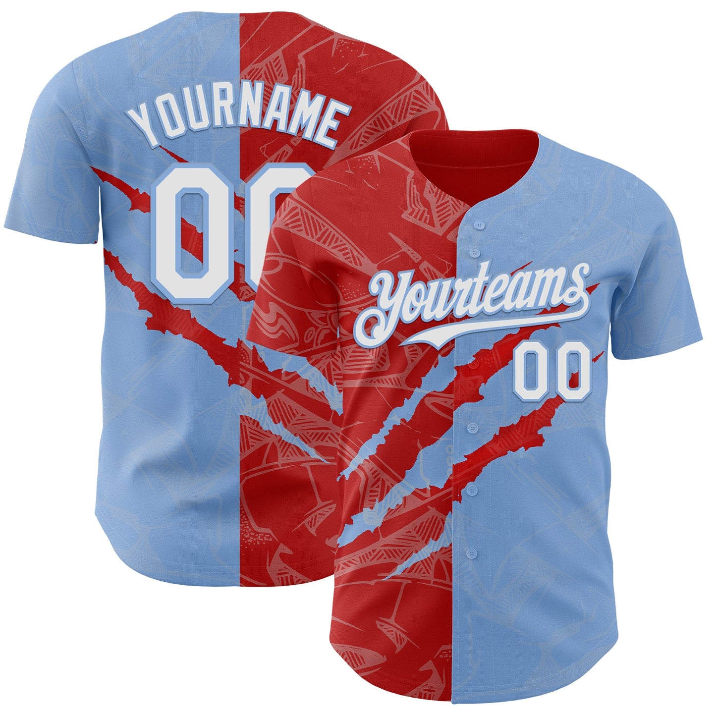 Custom Graffiti Pattern White Light Blue-Red 3D Scratch Authentic Baseball Jersey - Sky-Custom
